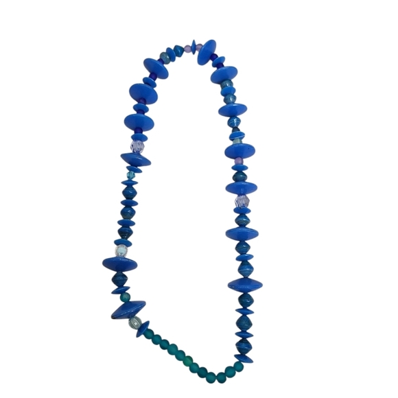Blue Saucer Paper Blue Frosted Gloss Beaded Necklace - Picture 3 of 3